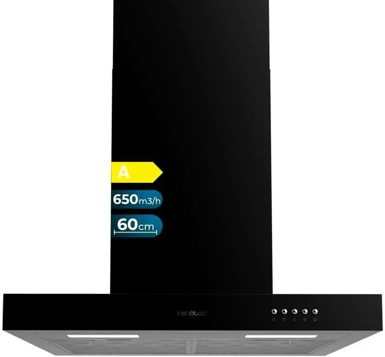Cecotec Campana Extractora 60 cm Tipo T Bolero Flux TM 606500 negro A. Motor 165W, Acabado en Negro, Succión 650m3/h, Control Mecánico