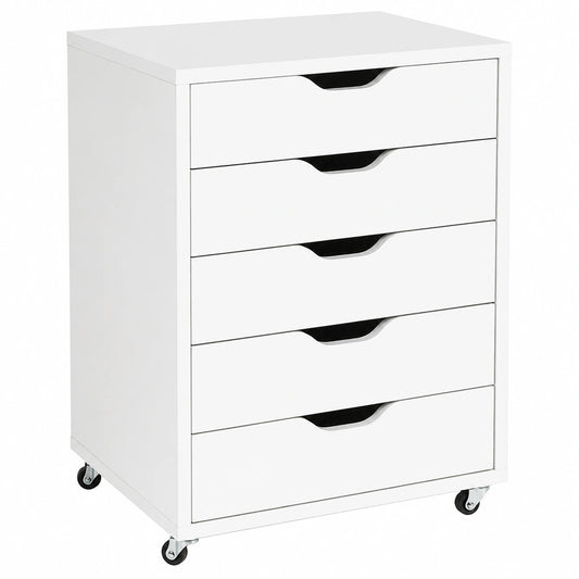 Cajonera Blanca de 5 Cajones con Ruedas para Oficina y Hogar