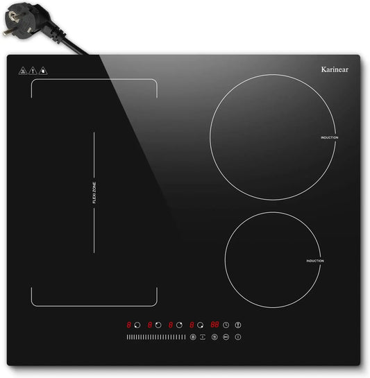 Karinear Placa Induccion 4 Fuegos con Zona Flexible y Enchufe, 3500 W
