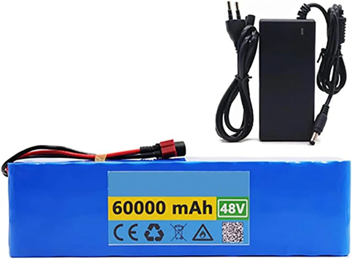 Ebike Batería 48V Litio conjunto 60Ah 13S3P para Baterías Recargables para 54.6v E-Bike Bicicleta Eléctrica Scooter con BMS+54.6V 2A Charger XT60