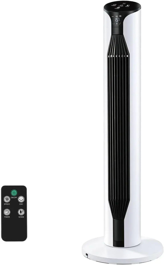 Ventilador de Pie Silencioso, Ventilador de Torre 55 W, 36'' (92cm) de Altura, Temporizador 12H Oscilación 3 Velocidades, 3 Modos, Oscilación 70°