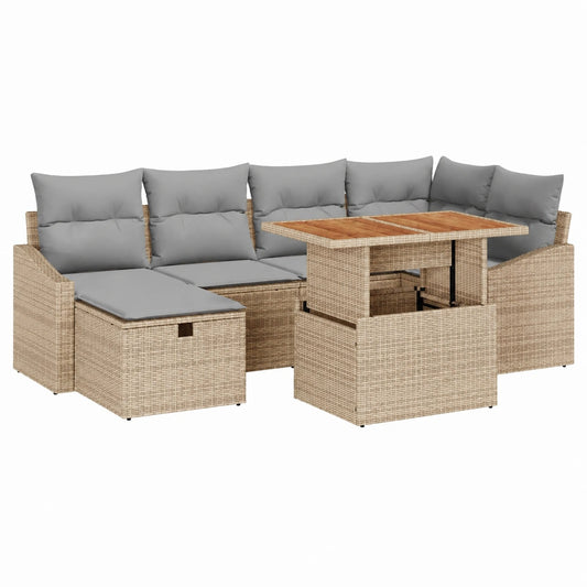 Conjunto Modular de Sofás para Jardín en Poliratán Beige, Resistente al Clima y UV, 7 Piezas