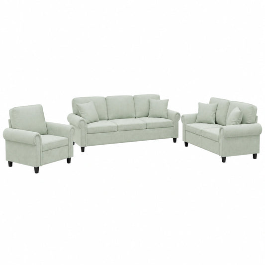 Conjunto de Muebles de Salón 3 Piezas con Cojines Terciopelo Gris Claro