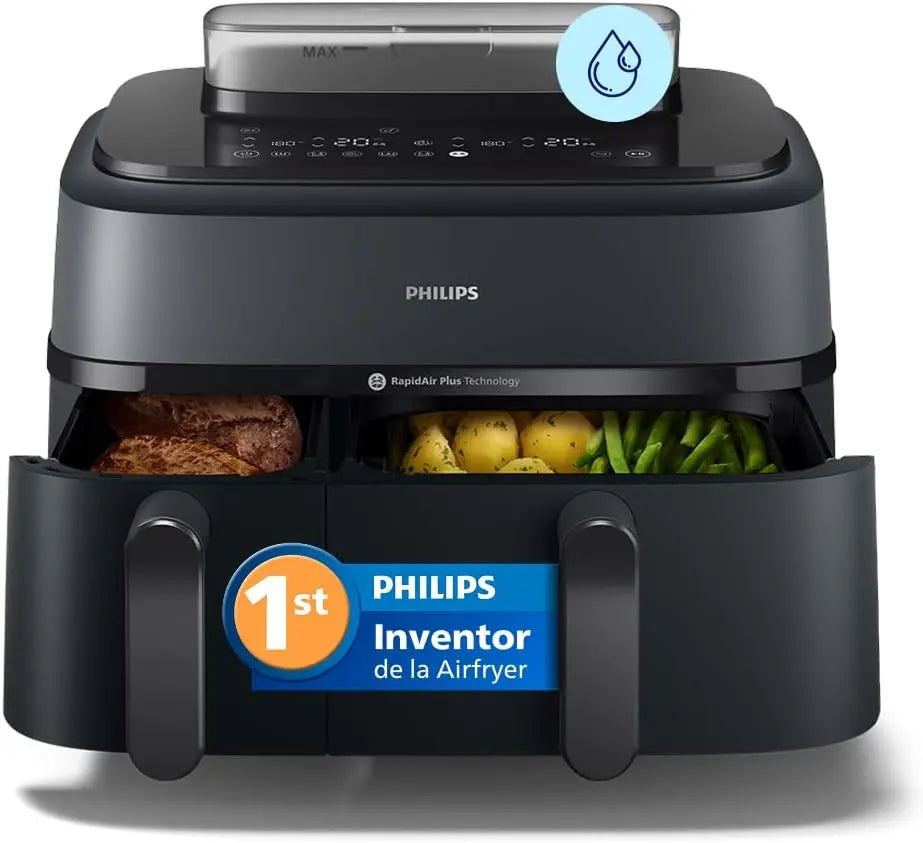 Philips 5000 Airfryer, Freidora de Aire Doble Cesta SteamFry 9L, Negro