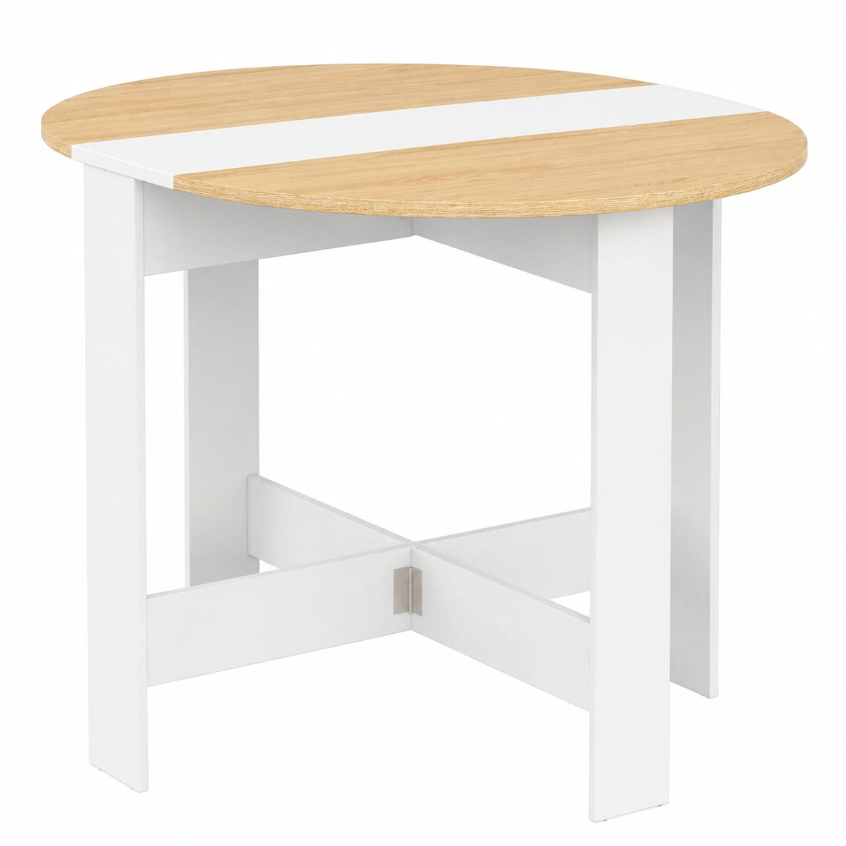 Mesa Consola Plegable Redonda para 2-4 Personas, Madera Blanca y Haya, 103 x 76 cm
