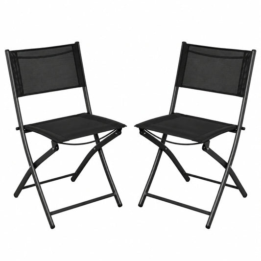 NORDIQ - Juego de 2 Sillas Reclinables Plegables para Jardín - Camping y Terraza - Ajustables y Ligeras - Color Negro