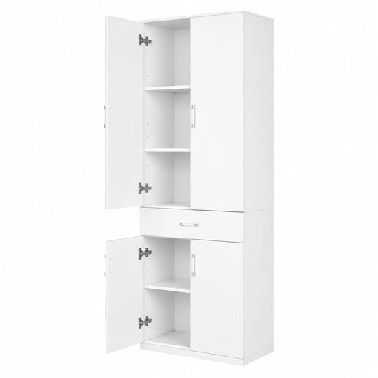 Armario de Oficina Blanco con Puertas, 1 Cajón y Estantes Ajustables, 60x34x180 cm