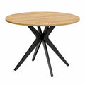Mesa de Comedor Redonda Vintage para 4 Personas, Madera y Metal, Roble y Negro, 100cm
