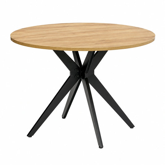 Mesa de Comedor Redonda Vintage para 4 Personas, Madera y Metal, Roble y Negro, 100cm