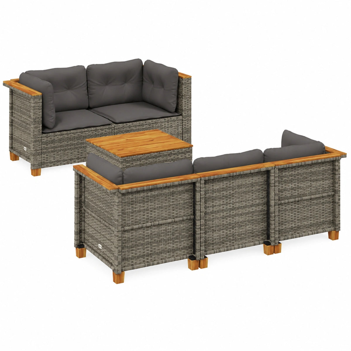 Conjunto de Muebles de Jardín 6 Piezas con Cojines en Ratán Gris