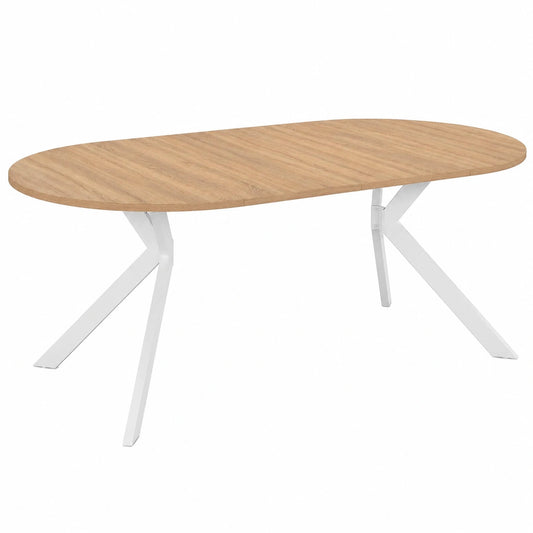 Mesa de Comedor Extensible Redonda para 4-10 Personas, Diseño Pata de Araña, Madera y Blanco, 110-200 cm