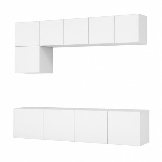 Conjunto de Muebles de TV Blanco 80x30x30cm con Vitrina y Cajones