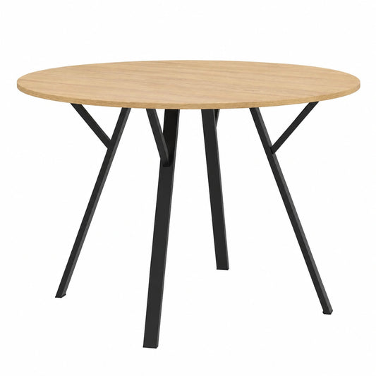 Mesa Redonda Industrial de Madera y Metal para Comedor, 4-6 Personas, 110 cm