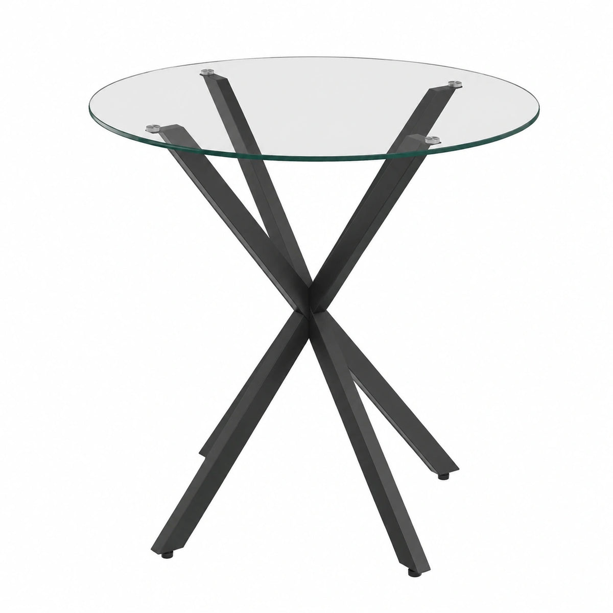 Mesa de Comedor Redonda Alix para 4 Personas con Base de Araña Negra y Cristal de 80 cm