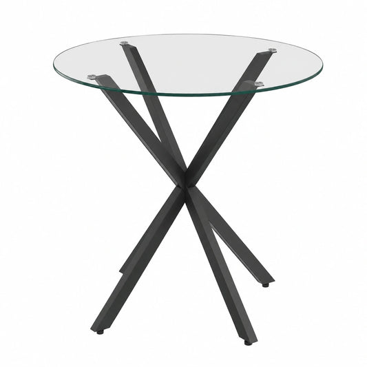 Mesa de Comedor Redonda Alix para 4 Personas con Base de Araña Negra y Cristal de 80 cm
