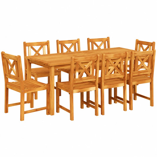 Conjunto de Comedor Exterior de Madera de Acacia 9 Piezas, Marrón Rústico para Terraza y Jardín