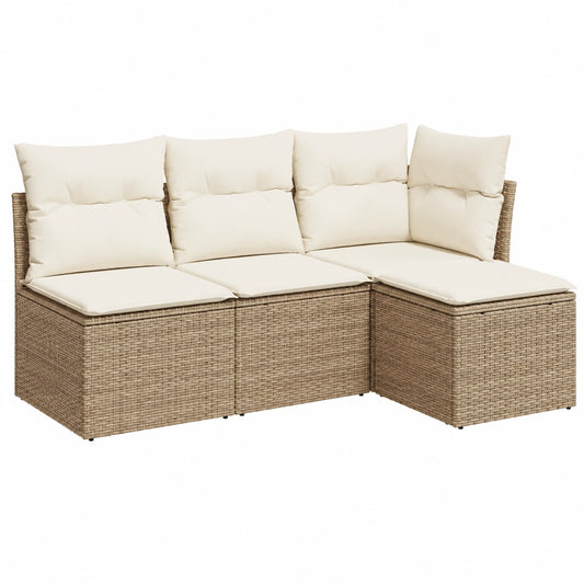 Conjunto de Sofás de Jardín con Cojines, 4 Piezas en Ratán Beige para Terraza y Balcón