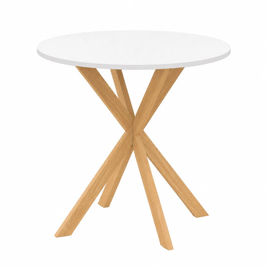 Mesa redonda Gisele para comedor de 4 con patas de madera y superficie blanca, 80 cm