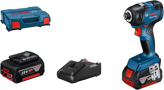 Bosch profesional 18V sistema atornillador de impacto a batería GDR 18V-200 (par máx. 200 Nm, incl. 2 baterías GBA 18V 4.0Ah, L-Case)