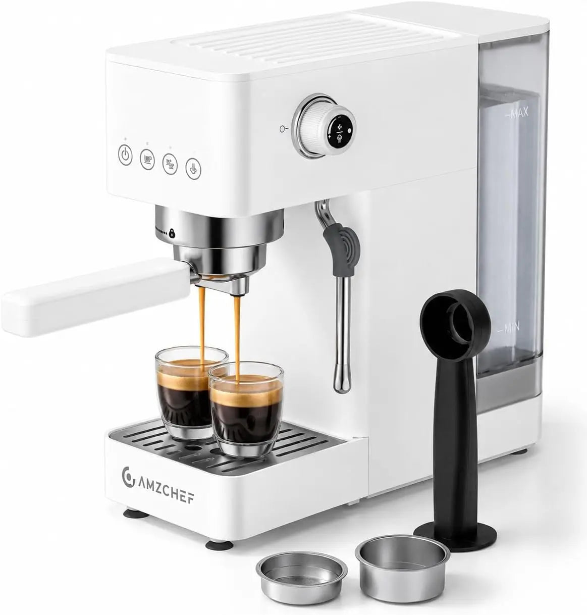 AMZCHEF cafetera espresso 20 bars, con mousseur à lait professionnel, petite máquina à café para cappuccino, latte et macchiato, 5 L, blanche
