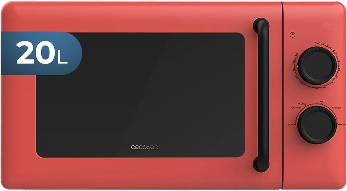 Cecotec Microondas Mecánico de 20L Proclean 3010 rojo. 700 W, 6 Niveles de Potencia, Modo Descongelación, Señal de Fin de Cocción, Lámpara Interior