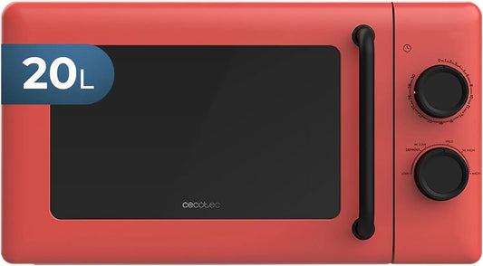 Cecotec Microondas Mecánico de 20L Proclean 3010 rojo. 700 W, 6 Niveles de Potencia, Modo Descongelación, Señal de Fin de Cocción, Lámpara Interior