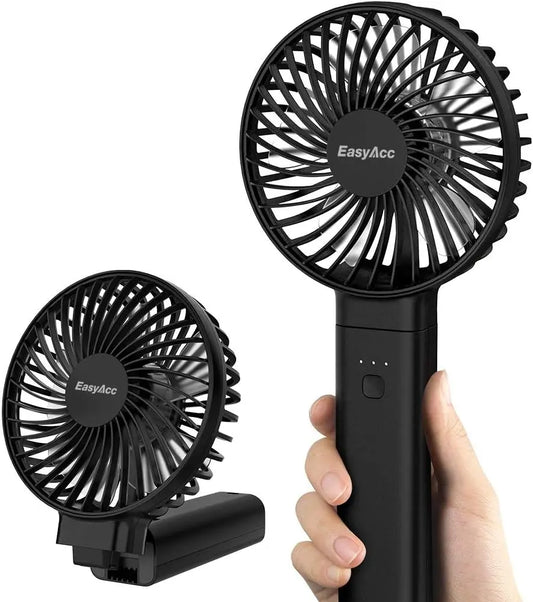 EasyAcc Ventilador de Mano Portátil USB, 5000 mAh Ventiladores Silencioso Recargable con 20 H de Uso, 4 Velocidades Ajustables, 180 ° Plegable