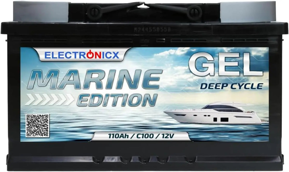 Electronicx Batería de Suministro Gel 12V 110Ah / 110 Ah Marine Edition, Tecnología Gel, 315x175x190 mm, Polo Positivo a la Derecha, para Barco