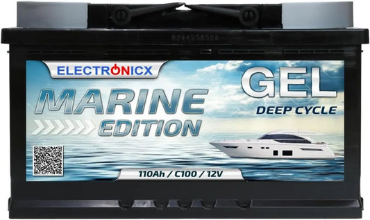 Electronicx Batería de Suministro Gel 12V 110Ah / 110 Ah Marine Edition, Tecnología Gel, 315x175x190 mm, Polo Positivo a la Derecha, para Barco