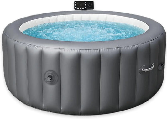 Bañera de hidromasaje inflable para 4-6 personas, spa redondo portátil con masaje de burbujas y panel de control digital, patio o junto a la
