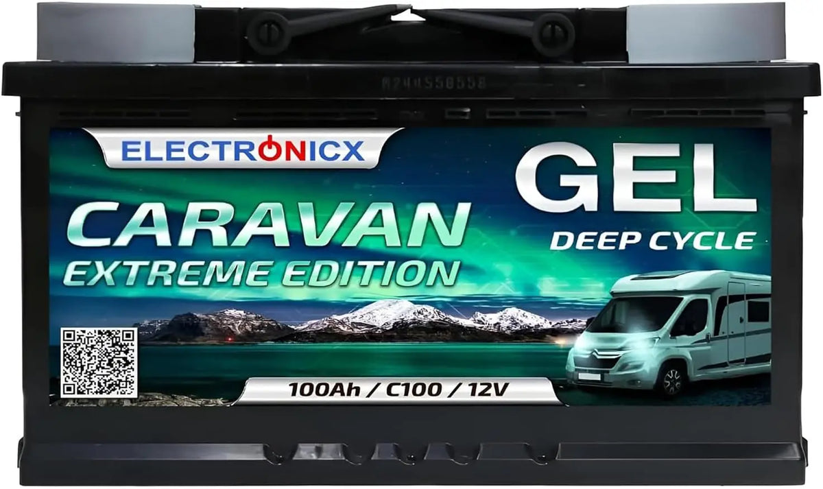 Electronicx CARAVAN EXTREME EDITION batería GEL 100Ah / C100 / 12V, batería de 12 voltios para autocaravana, furgoneta, barco, marina, fotovoltaica