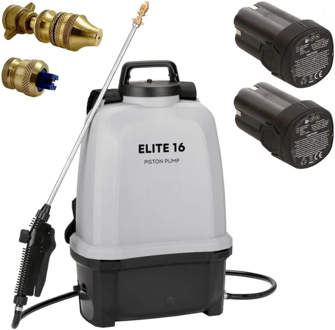 VOLPI, Pulverizador eléctrico con batería 8 bar 16L + 2 baterías recargables de litio + cargador incluido, alta presión, Jardín, techo, desespumado