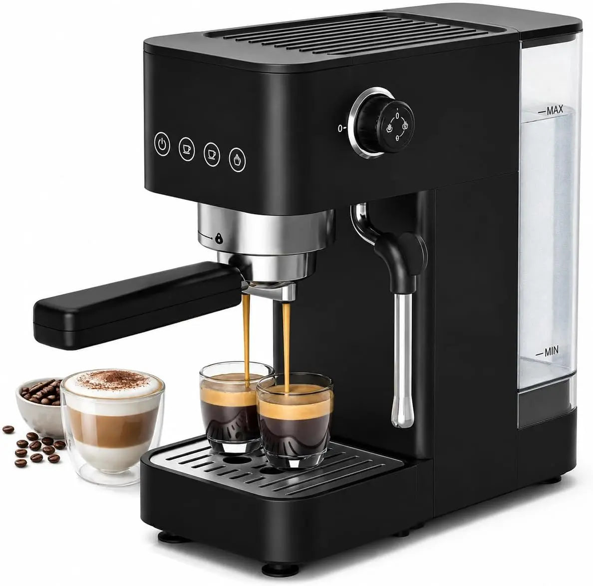 AMZCHEF Cafetera Espresso 20 Bares, Compacta, 1350W, Negra