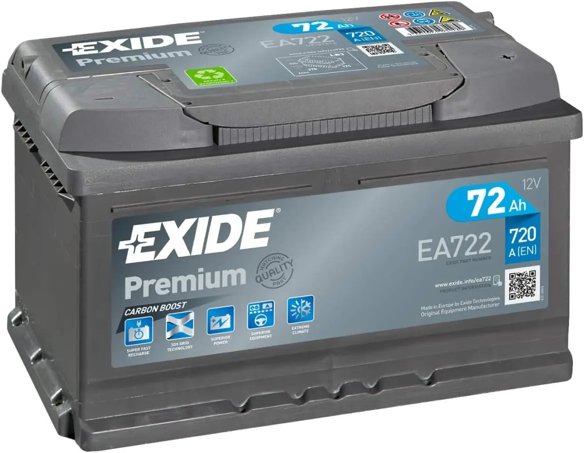 Batería Exide de arranque de carbono EA722, 12 V, 72 Ah