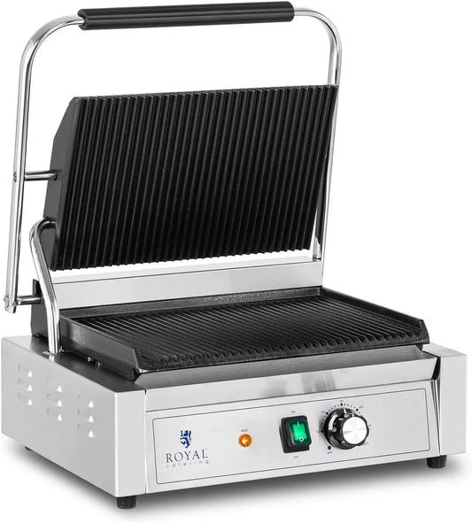 Royal Catering Parrilla de Contacto Grill RCPKG-2200-R (Potencia, 2200 W, Superfice ondulada, Rango de temperatura, 50-300 °C)