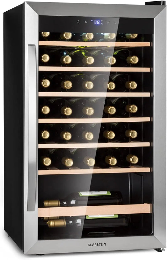 Klarstein Vinoteca, 36 Botellas, Nevera Vinos, Una Zona de Refrigeración, Nevera Expositora Vino y Cerveza, Vino con Protección UV, 4-18°C
