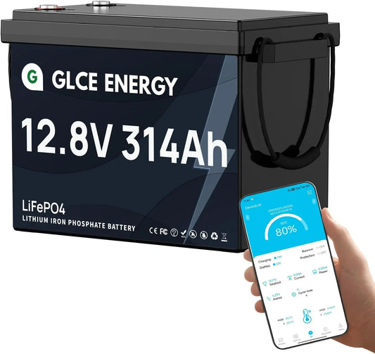 Batería GLCE‐Energy LiFePO4 de 12 V, 300 Ah (314 Ah, 4000, 15000 de ciclo profundo, Bluetooth‐200 A, BMS, 4019 Wh), autocaravanas, sistemas de