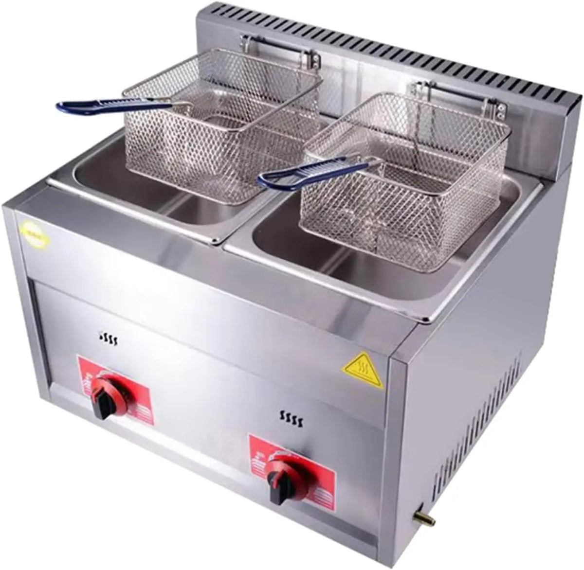 Freidora de gas, freidora de gas profesional de acero inoxidable comercial con cesta y tapa