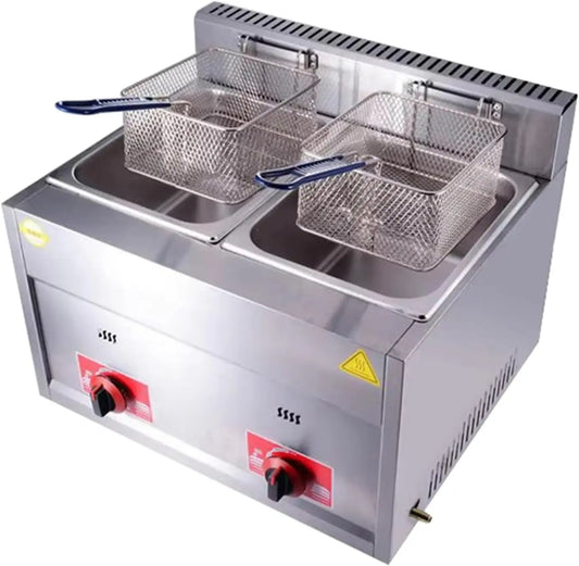 Freidora de gas, freidora de gas profesional de acero inoxidable comercial con cesta y tapa