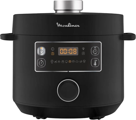 Moulinex Epic Turbo Cuisine CE7548, Olla a presión eléctrica 1090 W, 10 programas automáticos, cestillo de cocción al vapor, Negro