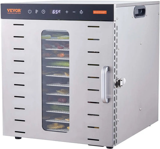 VEVOR Máquina Deshidratadora de Alimentos 10 Bandejas de Acero Inoxidable 1000 W Deshidratador Eléctrico de Frutas y Verduras Temperatura Ajustable