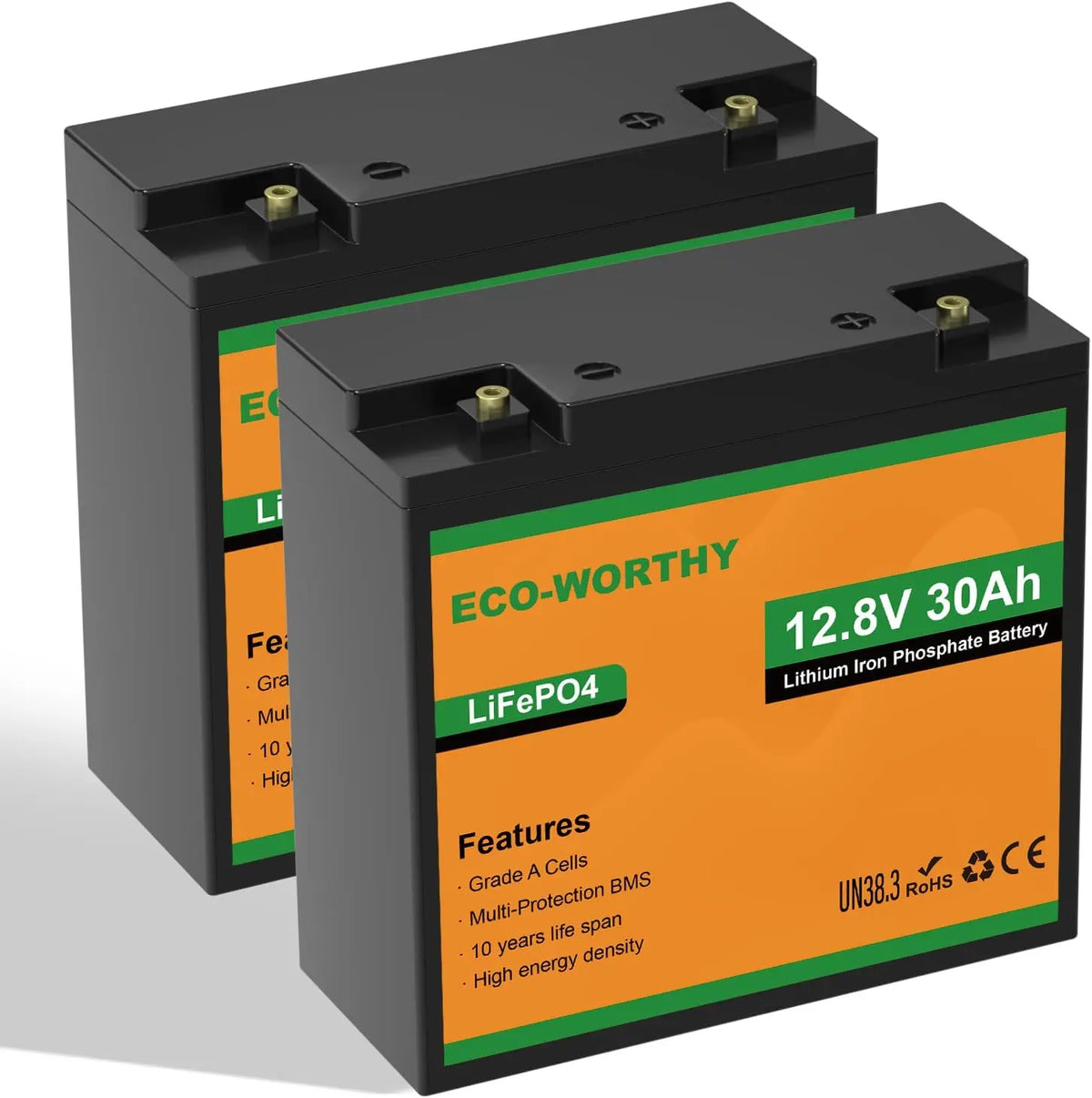 ECO-WORTHY 2X Batería LiFePO4 12V 30Ah BMS 25A para Autocaravana