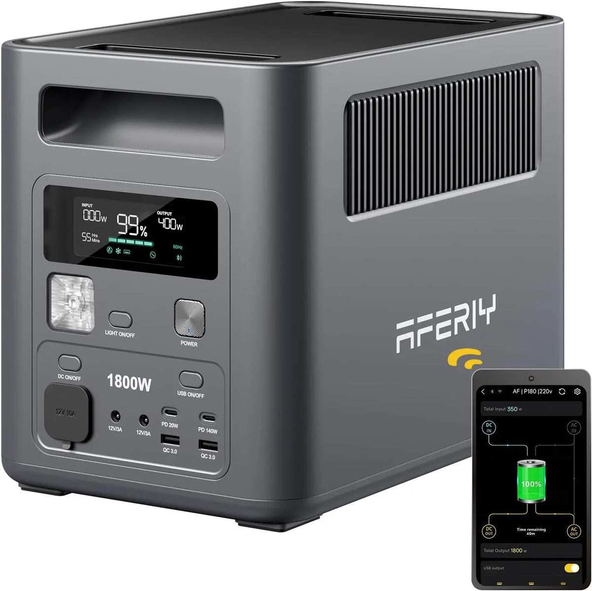 AFERIY Estación de Energía Portátil 1800W 1024Wh, Generador de Energía Solar P180, (Envío en 3 días)Carga Rápida del 0 al 90% en 1h, 220V-240V, BMS