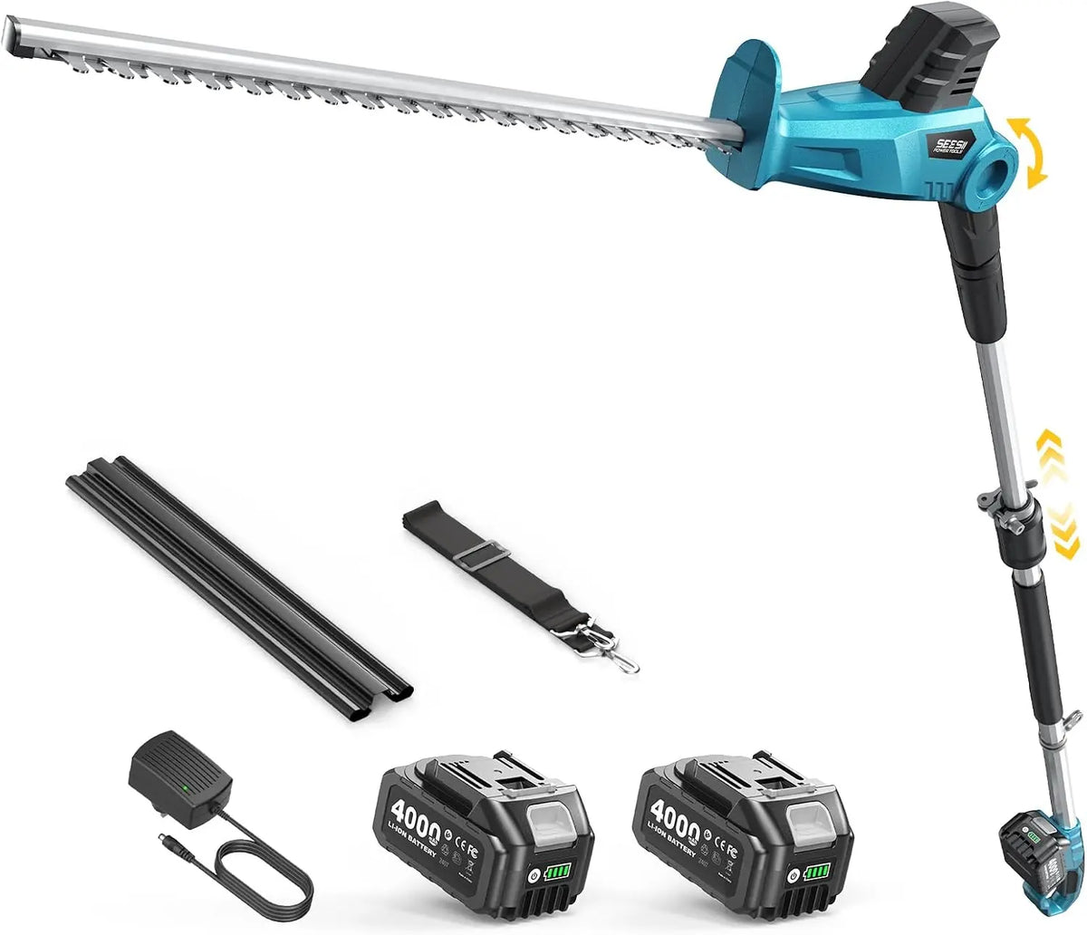 SEESII Cortasetos Telescópico Batería 20V, Cuchilla 50 cm, 2 Baterías 4, 0Ah