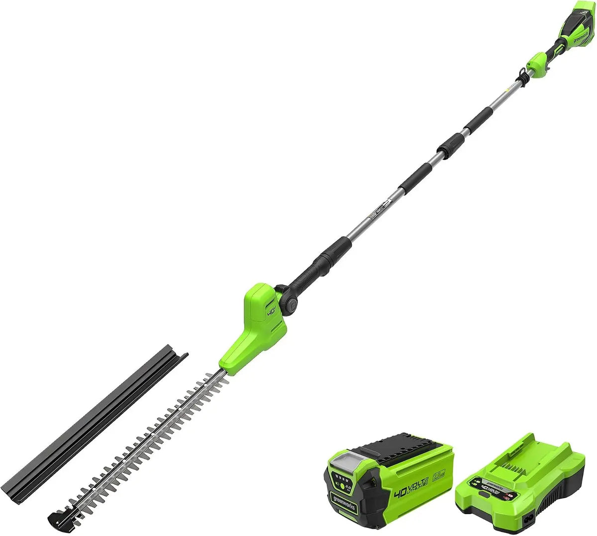 Greenworks 40V Cortasetos Pértiga Eje Divisible, Cuchillas Doble Acción 51 cm, Corta Ramas 28 mm Grosor, Pivote Cabezal 112.5°, 3200 spm