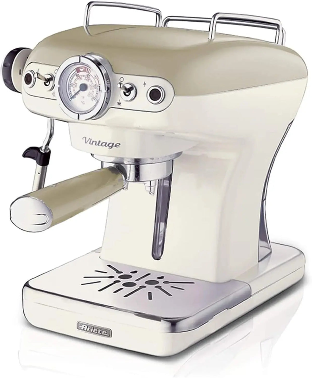 Ariete 1389/13 CAFETERA Espresso Vintage, 900 W, 0.9 litros, 15 bares, maxicapuccino, porta filtro para monodosis y café en grano, plástico Beige