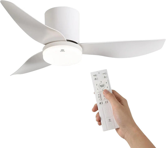 WOOX Ventilador de Techo con Luz, 86 cm (34') Ventilador Blanco Moderno, LED Regulable 3000K-6000K con Mando a Distancia, Reversible, 6 Velocidades