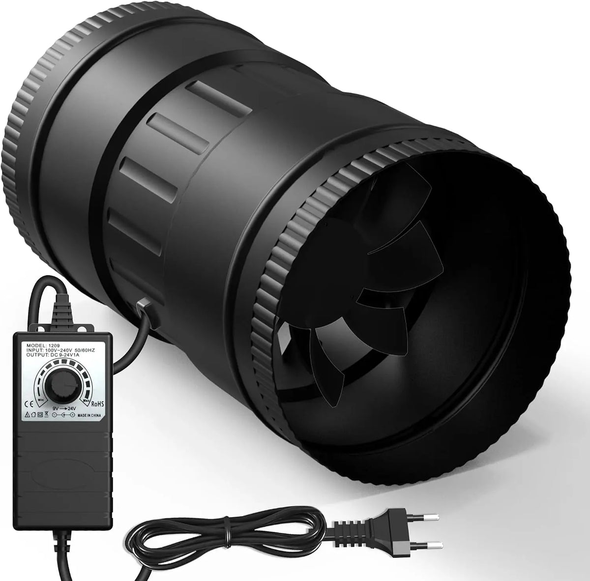 100mm Ventilador de Extracción 221m3/h Extractor de Aire con Regulador, Ventilador de Conducto con Enchufe, para Invernadero, Sótano, Garaje