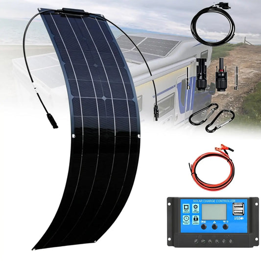 Placa Solar Flexible 200W 400W 800W Panel Solar Monocristalino Fotovoltaico Impermeable para Autocaravana Caravana Barcos Techos Casa Remolques Carg