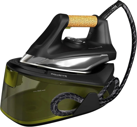 Rowenta Easy Steam, Centro de planchado, Alta presión 6 bares, Golpe de vapor 270 g/min, Vapor continuo 110 g/min, Modo Eco, Negro/Verde, VR7360